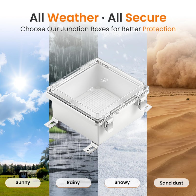 QILIPSU Waterproof Junction Box IP67 Outdoor Plastic Electrical Project Enclosure Weatherproof with Mounting Plate, Wall Brackets, Hinged Clear Cover 5.9"x5.9"x3.5" CC - Image 5